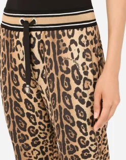 Jersey jogging pants with leopard print
