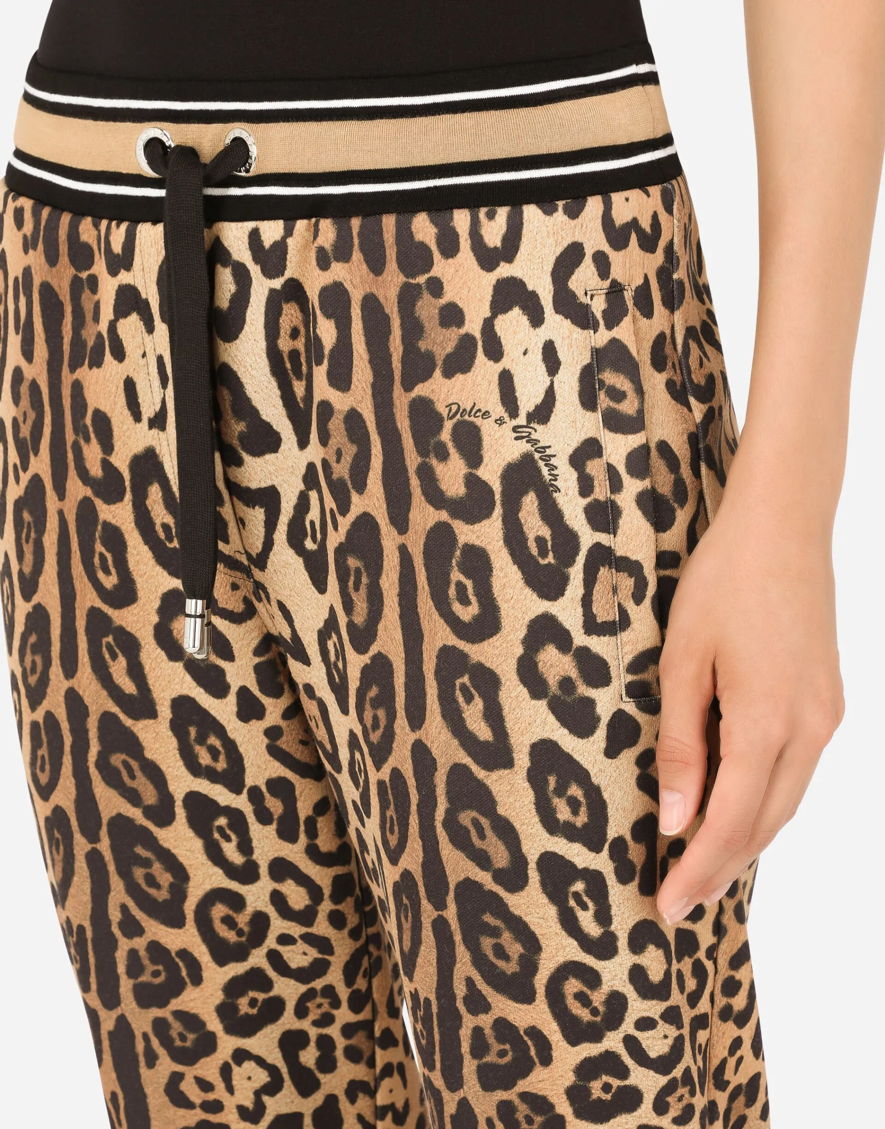 Jersey jogging pants with leopard print