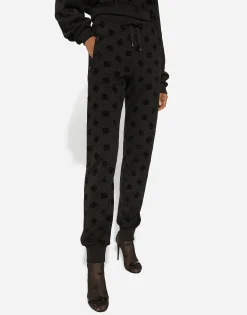 Jersey jogging pants with flocked DG logo print