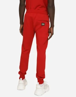 Jersey jogging pants with branded tag