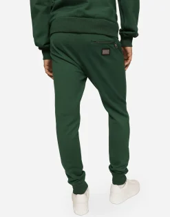 Jersey jogging pants with branded tag