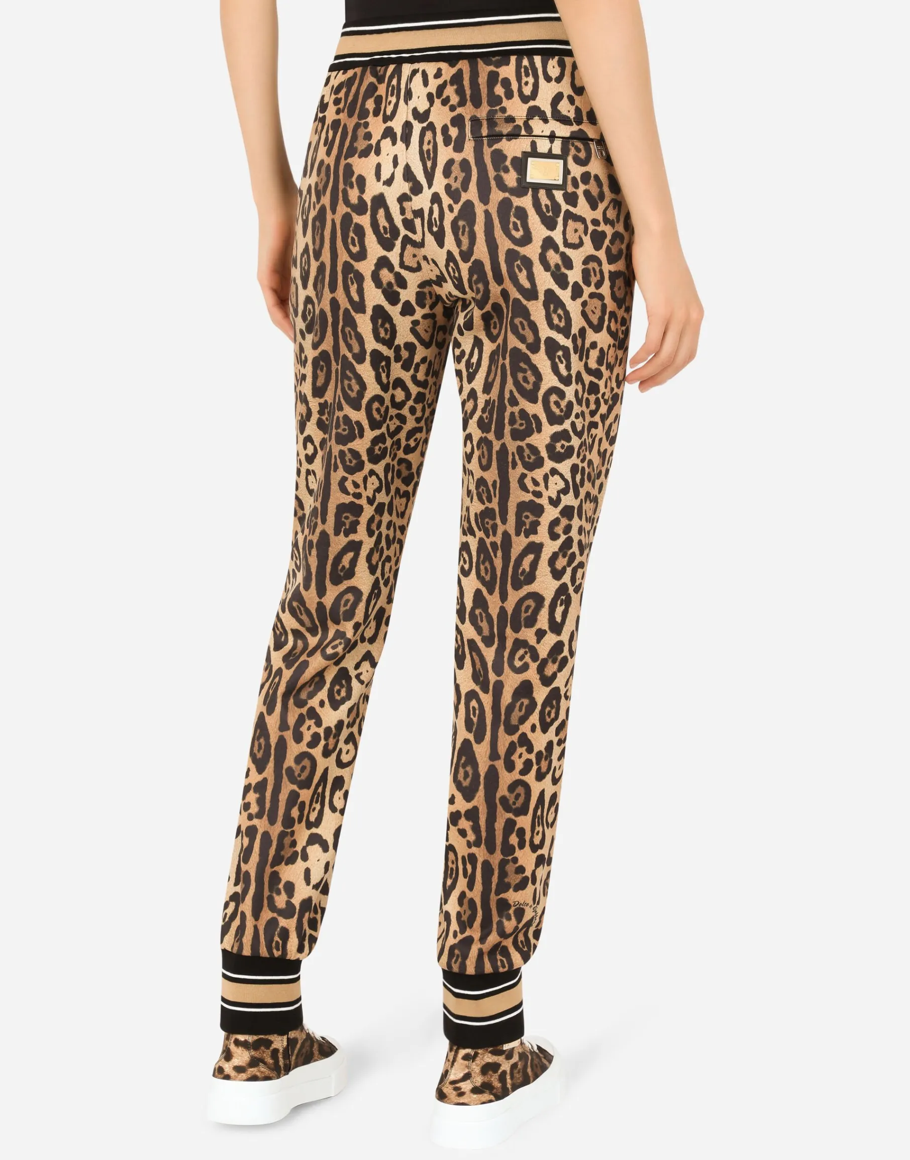 Jersey jogging pants with leopard print