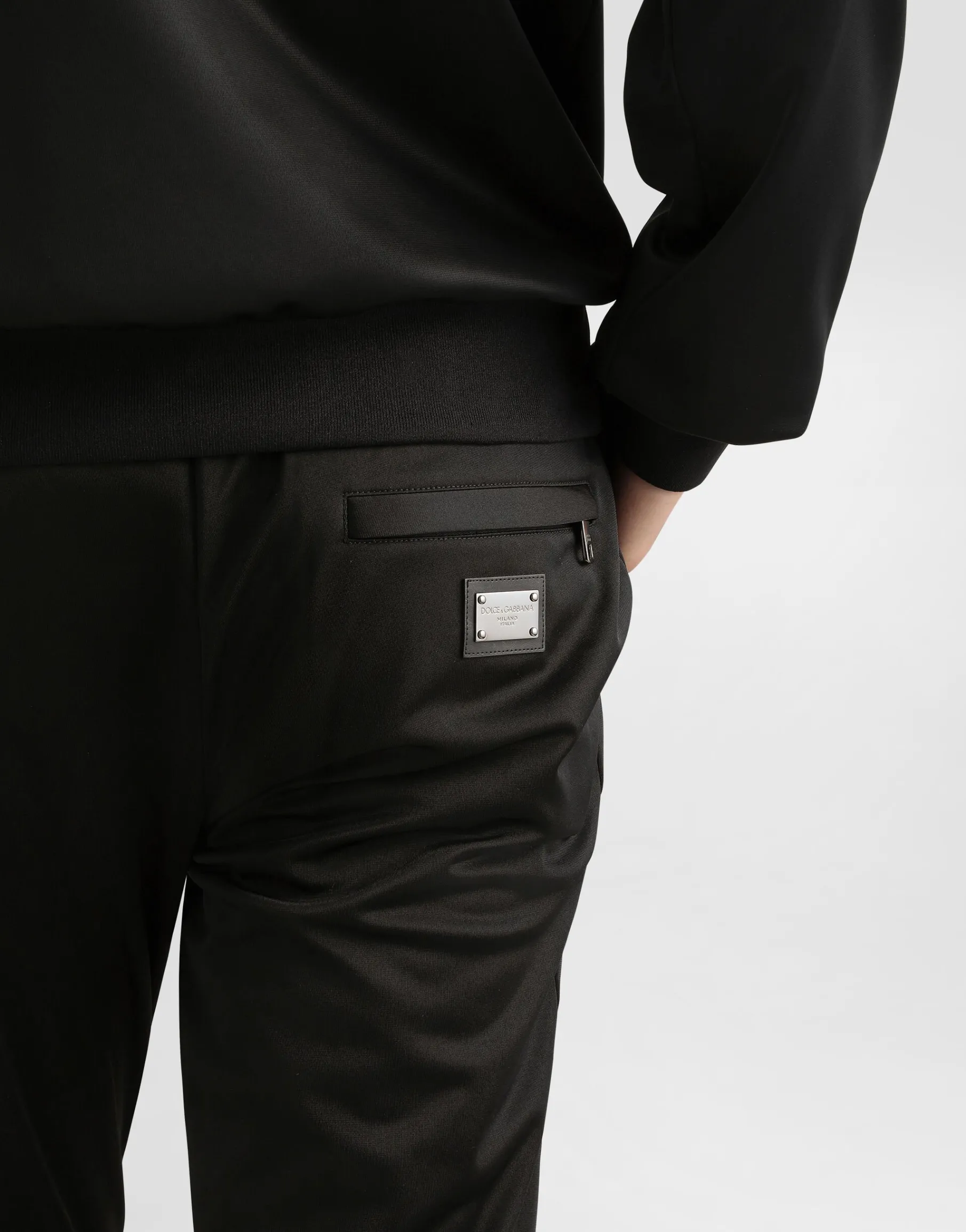 Jersey jogging pants with branded tag