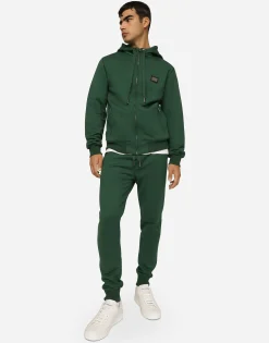 Jersey jogging pants with branded tag