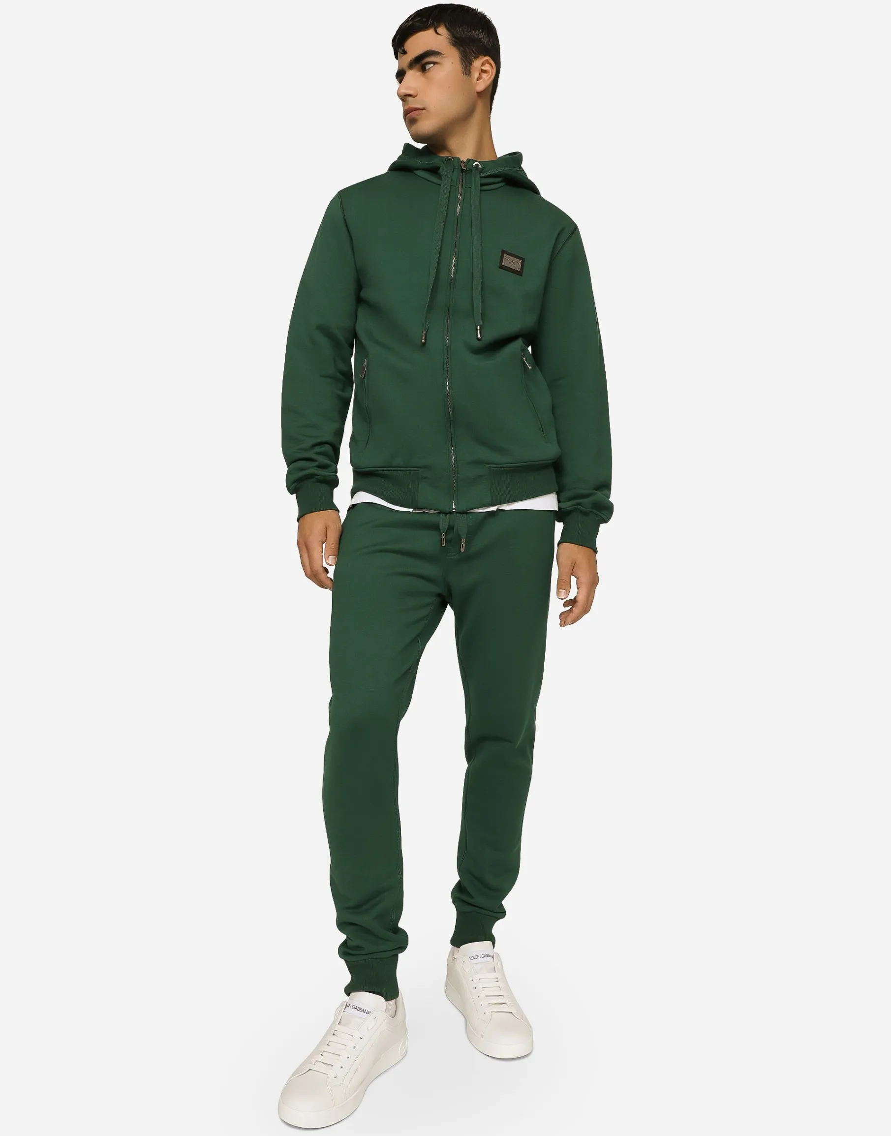 Jersey jogging pants with branded tag