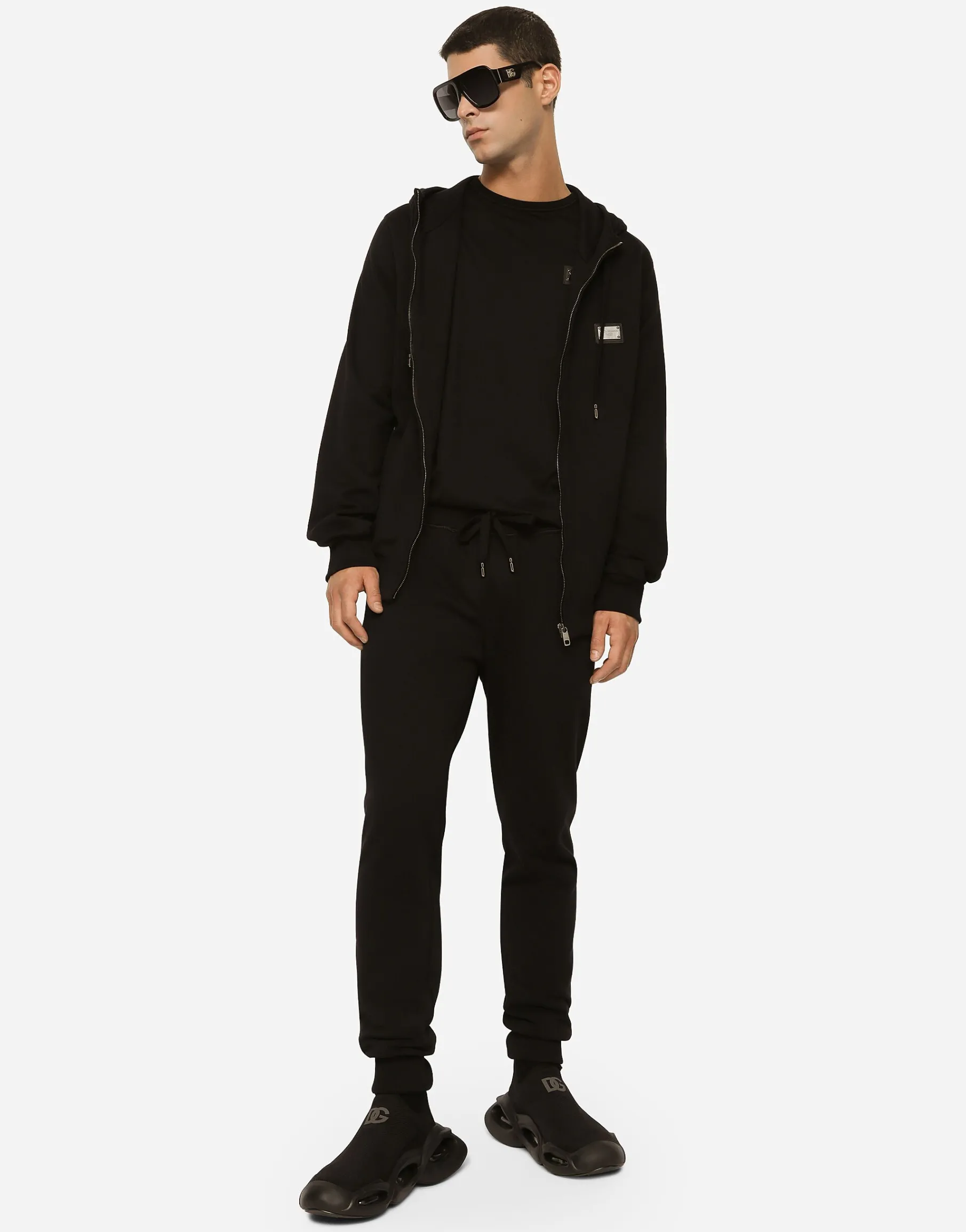 Jersey jogging pants with branded tag