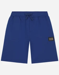 Jersey jogging shorts with logo tag