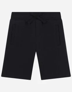 Jersey jogging shorts with logo plate