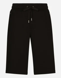 Jersey jogging shorts with logo tag