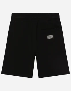 Jersey jogging shorts with logo tag