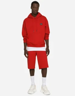 Jersey jogging shorts with logo tag