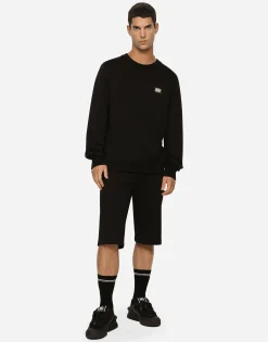 Jersey jogging shorts with logo tag