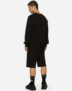 Jersey jogging shorts with logo tag