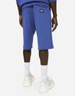 Jersey jogging shorts with logo tag