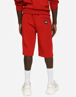 Jersey jogging shorts with logo tag
