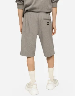 Jersey jogging shorts with logo tag