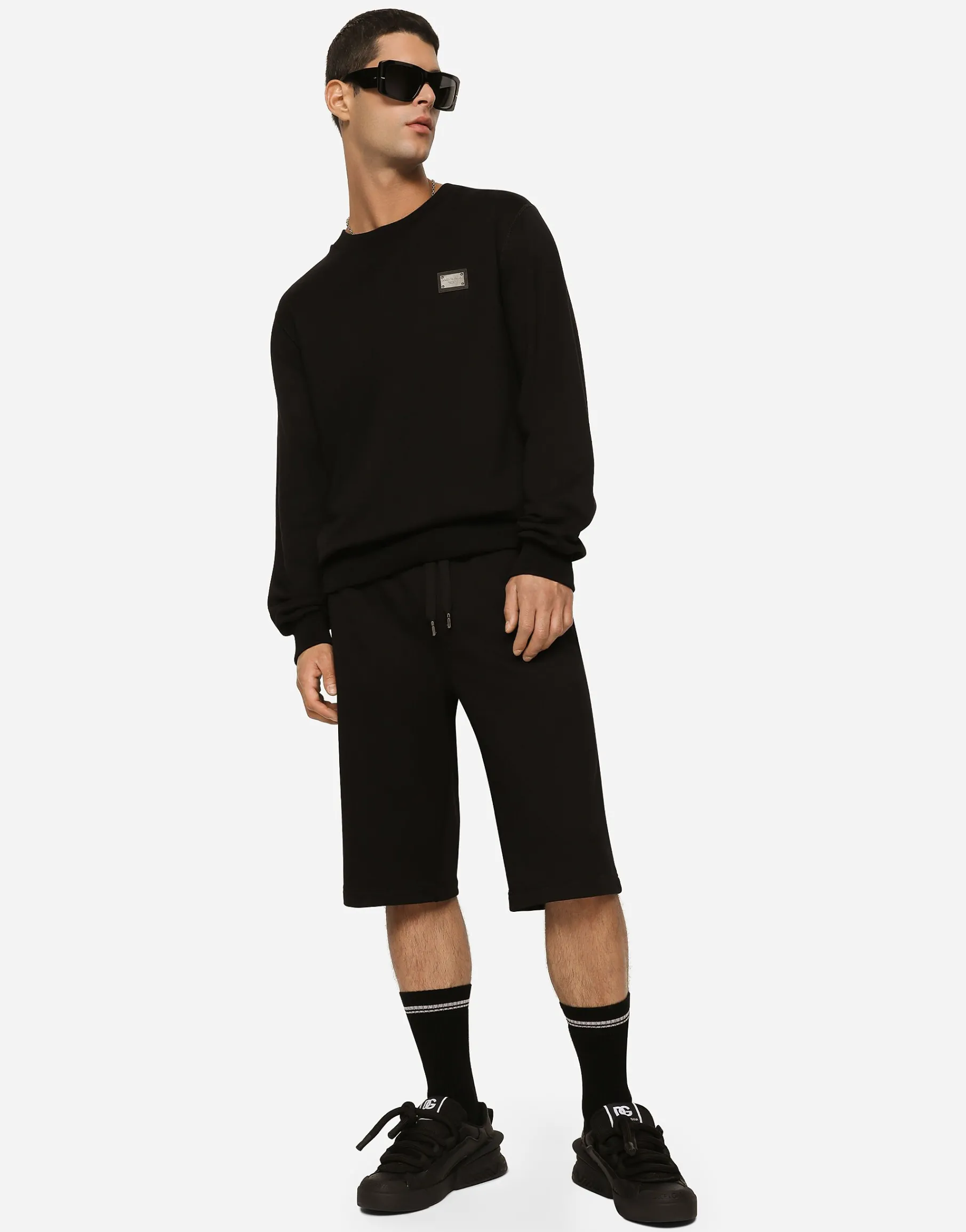 Jersey jogging shorts with logo tag