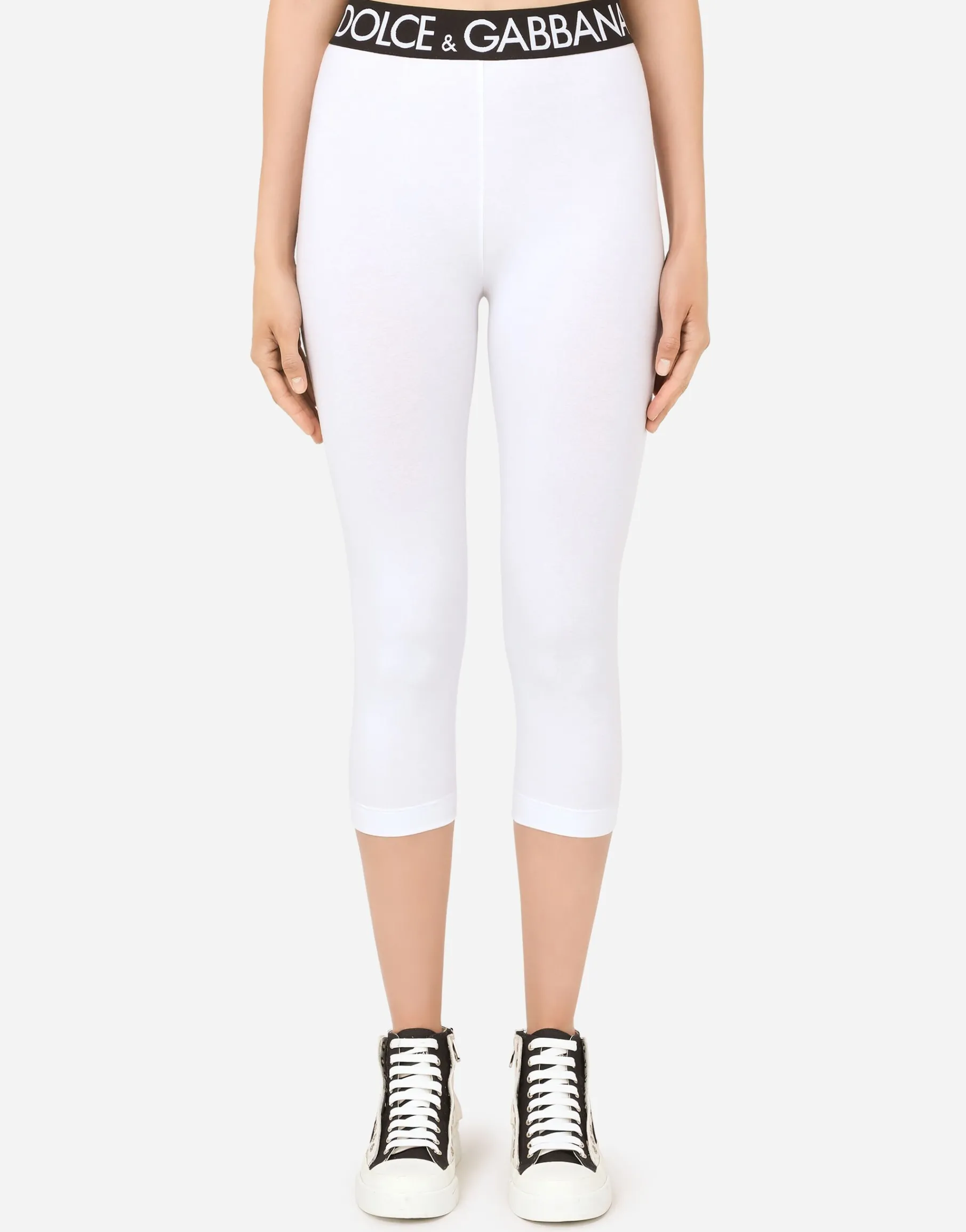 Jersey leggings with branded elastic