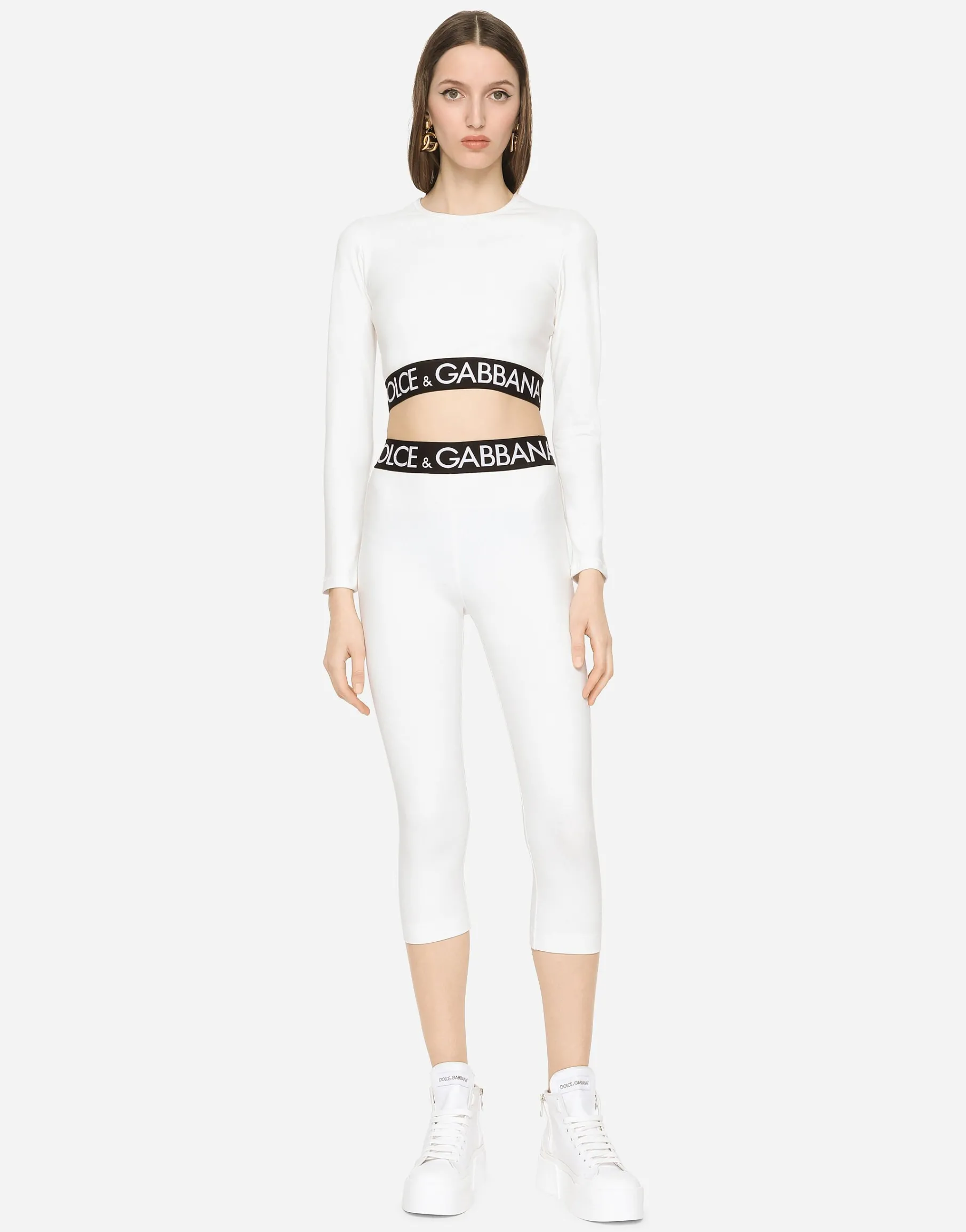 Jersey leggings with branded elastic