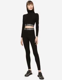 Jersey leggings with branded elastic