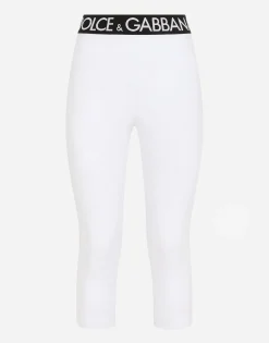 Jersey leggings with branded elastic