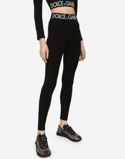 Jersey leggings with branded elastic