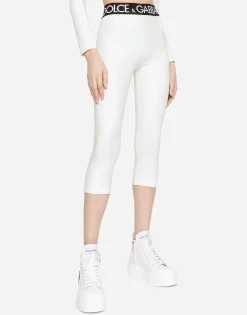 Jersey leggings with branded elastic