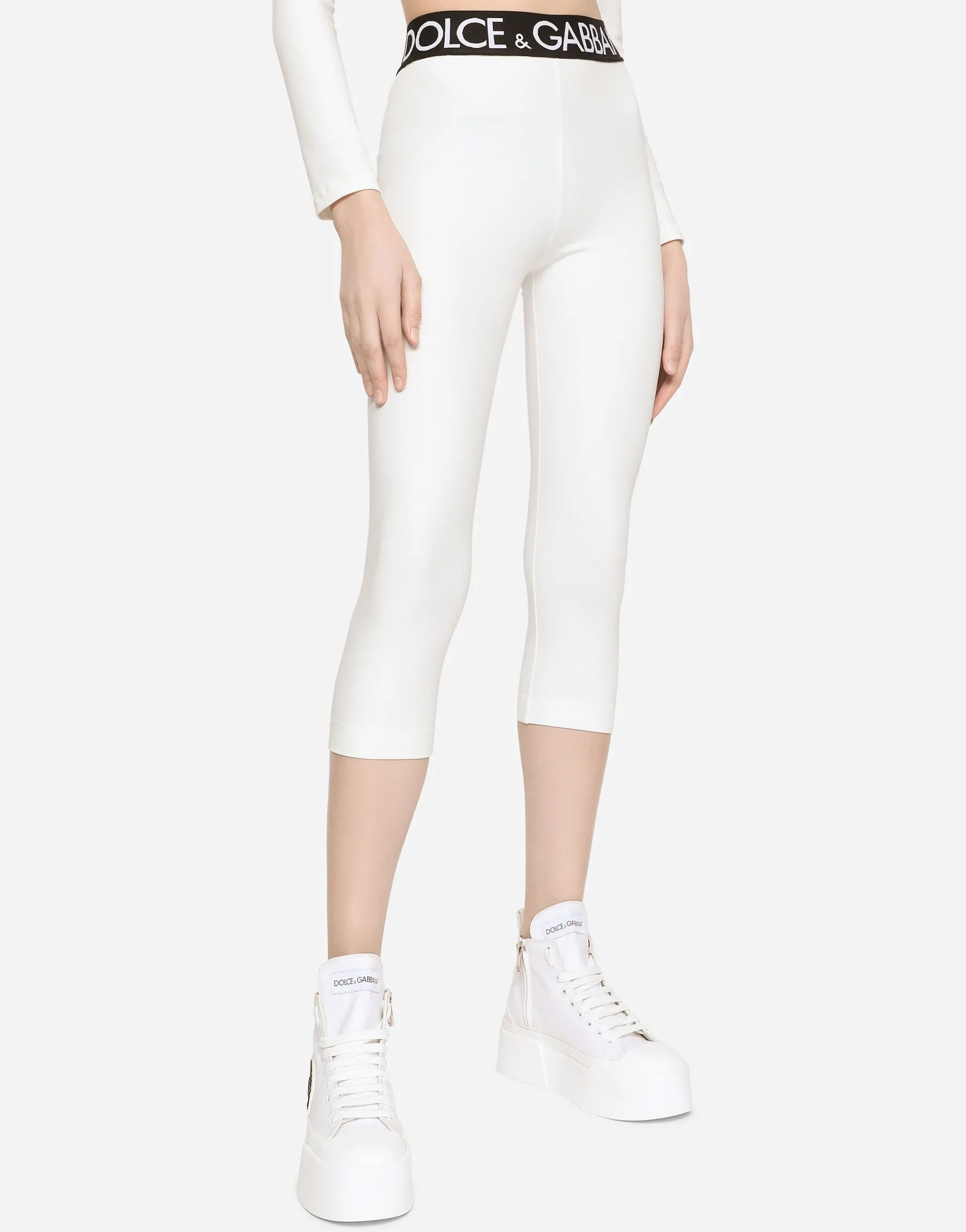 Jersey leggings with branded elastic