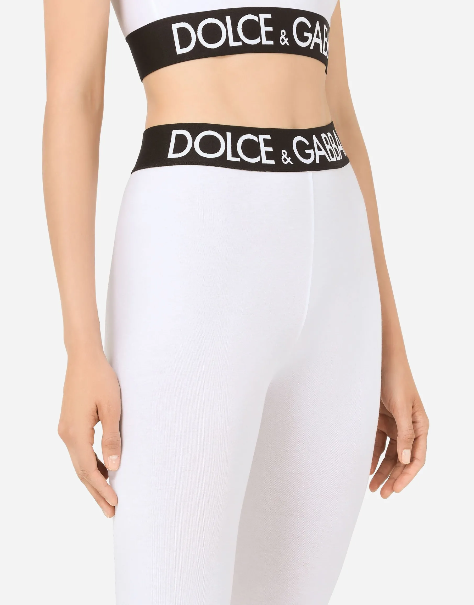 Jersey leggings with branded elastic