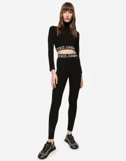 Jersey leggings with branded elastic
