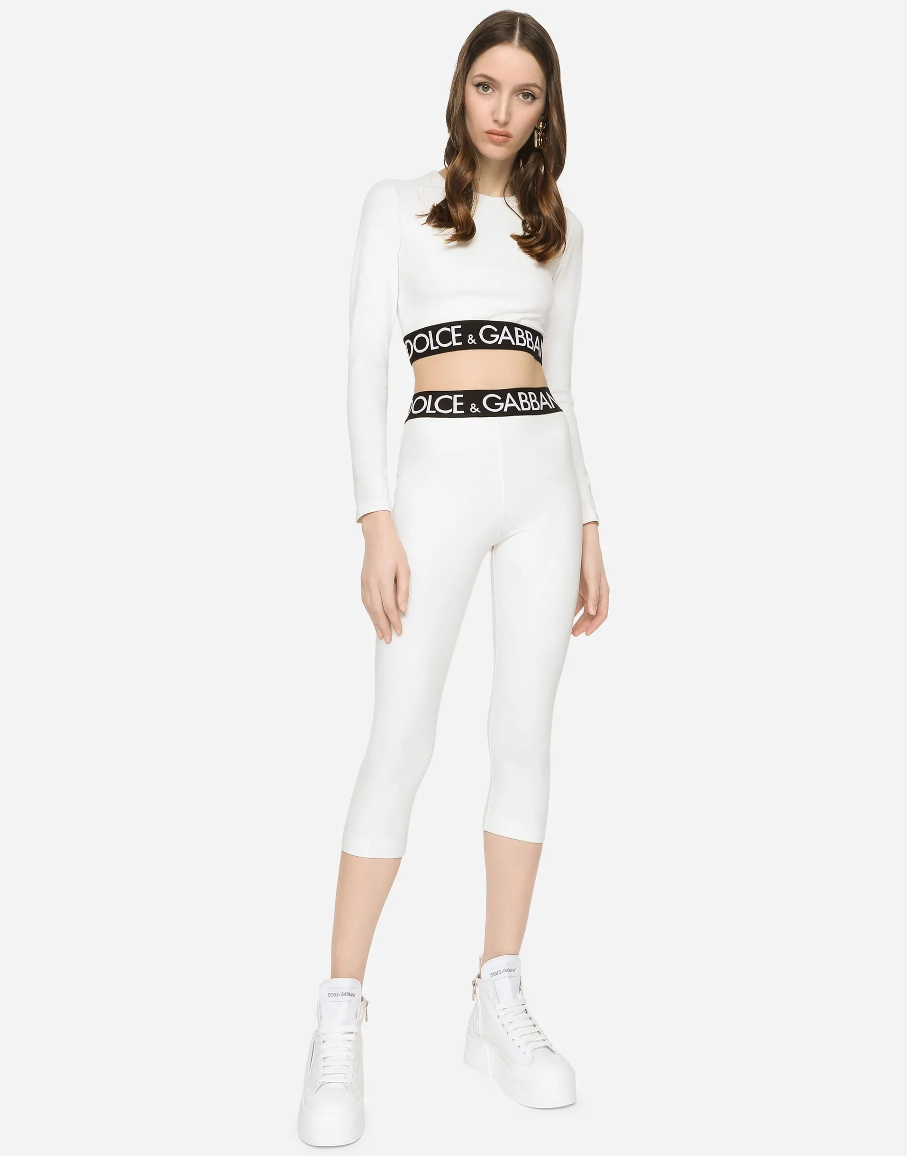 Jersey leggings with branded elastic