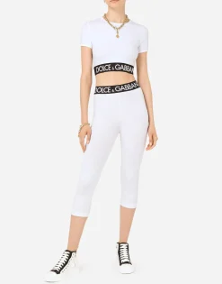 Jersey leggings with branded elastic