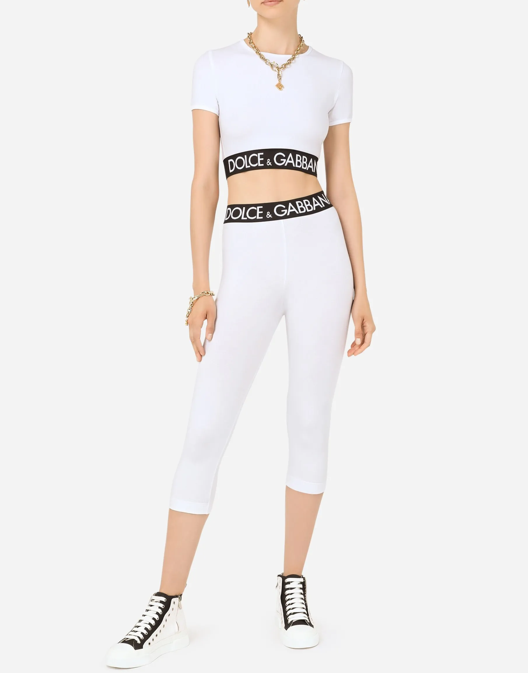 Jersey leggings with branded elastic