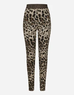 Jersey leggings with jacquard leopard design