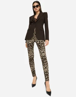 Jersey leggings with jacquard leopard design