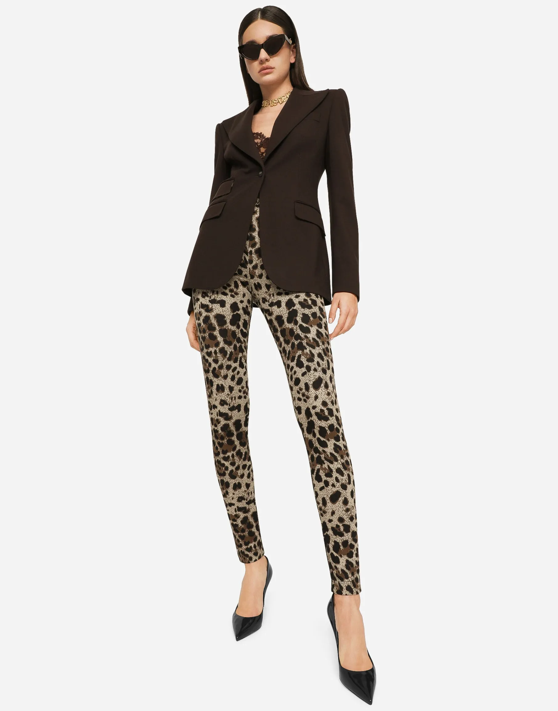 Jersey leggings with jacquard leopard design