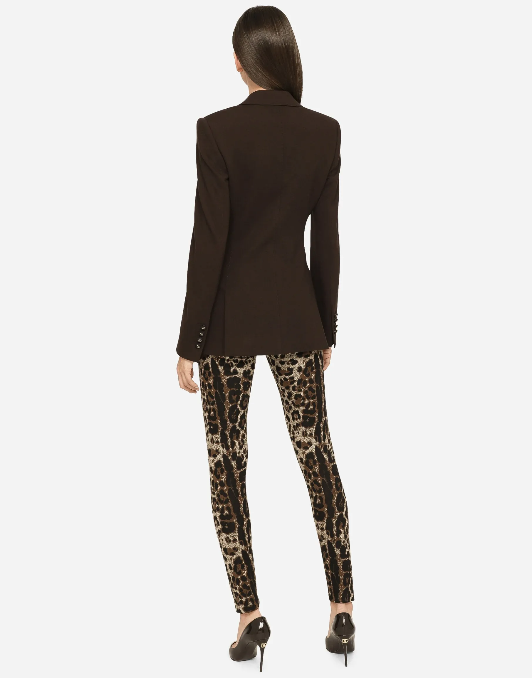 Jersey leggings with jacquard leopard design