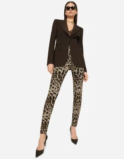 Jersey leggings with jacquard leopard design