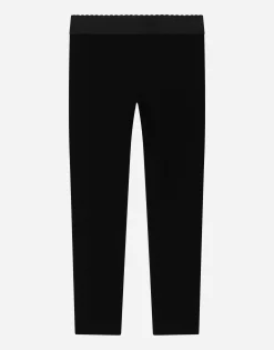 Jersey leggings with logo tag