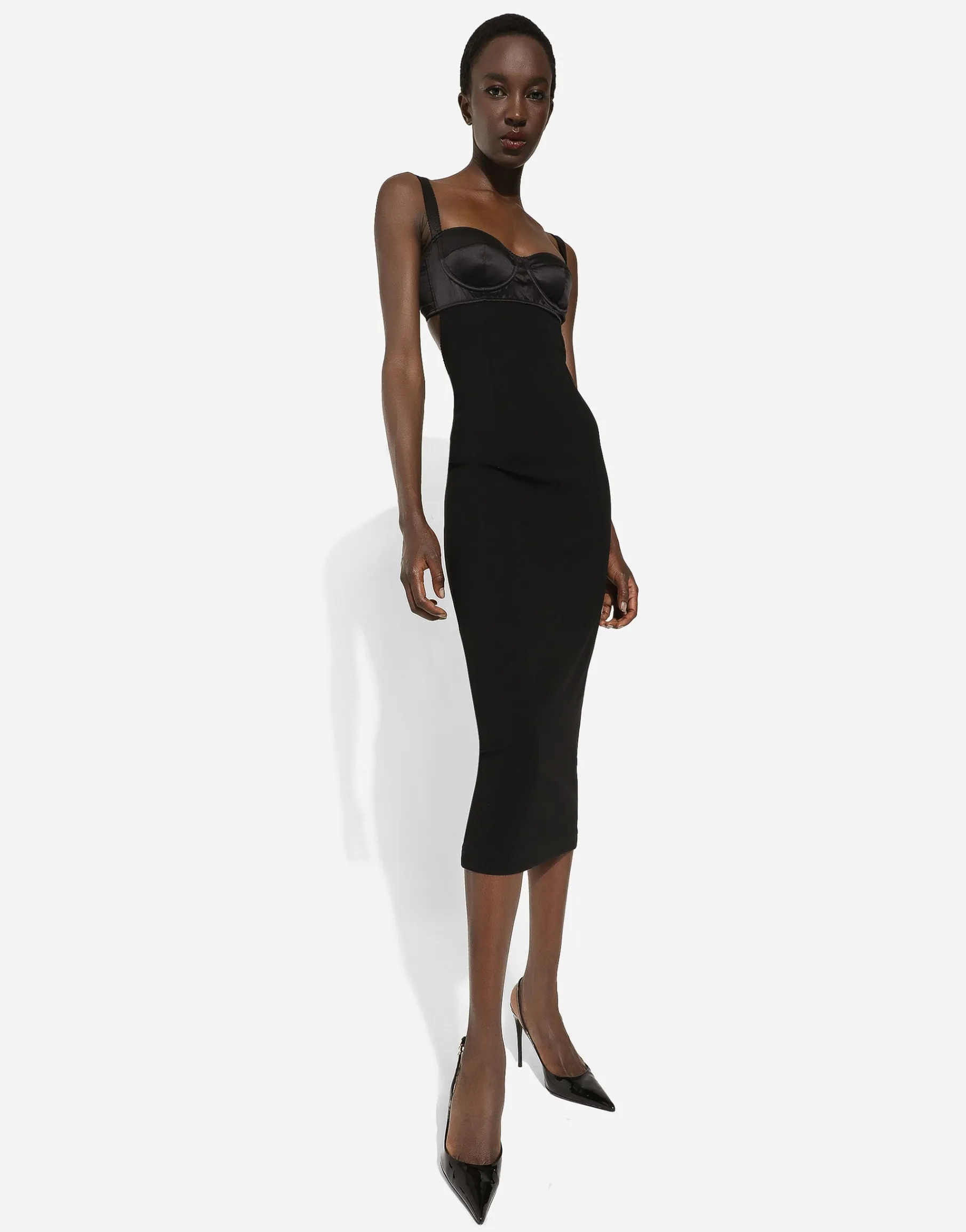 Jersey midi dress with corset-style bra top