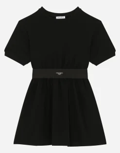 Jersey minidress with logo tag