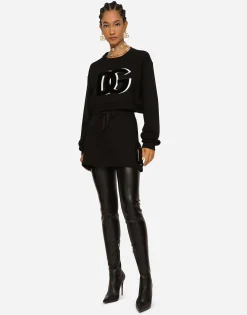Jersey miniskirt with logo patch