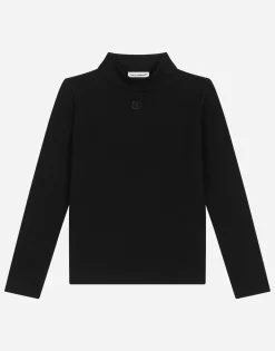Jersey mock turtle-neck