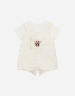 Jersey onesie with all-over logo print and patch