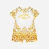 Jersey onesie with yellow majolica print and Dolce&Gabbana logo