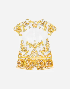 Jersey onesie with yellow majolica print and Dolce&Gabbana logo
