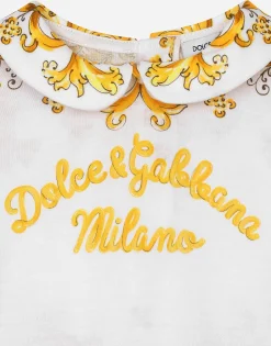 Jersey onesie with yellow majolica print and Dolce&Gabbana logo
