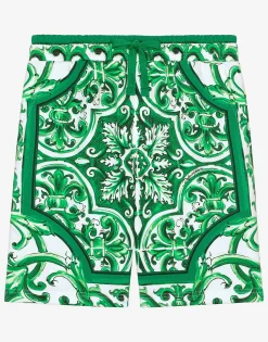 Jersey shorts with green majolica print