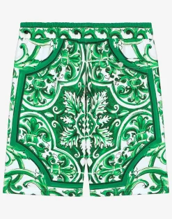 Jersey shorts with green majolica print