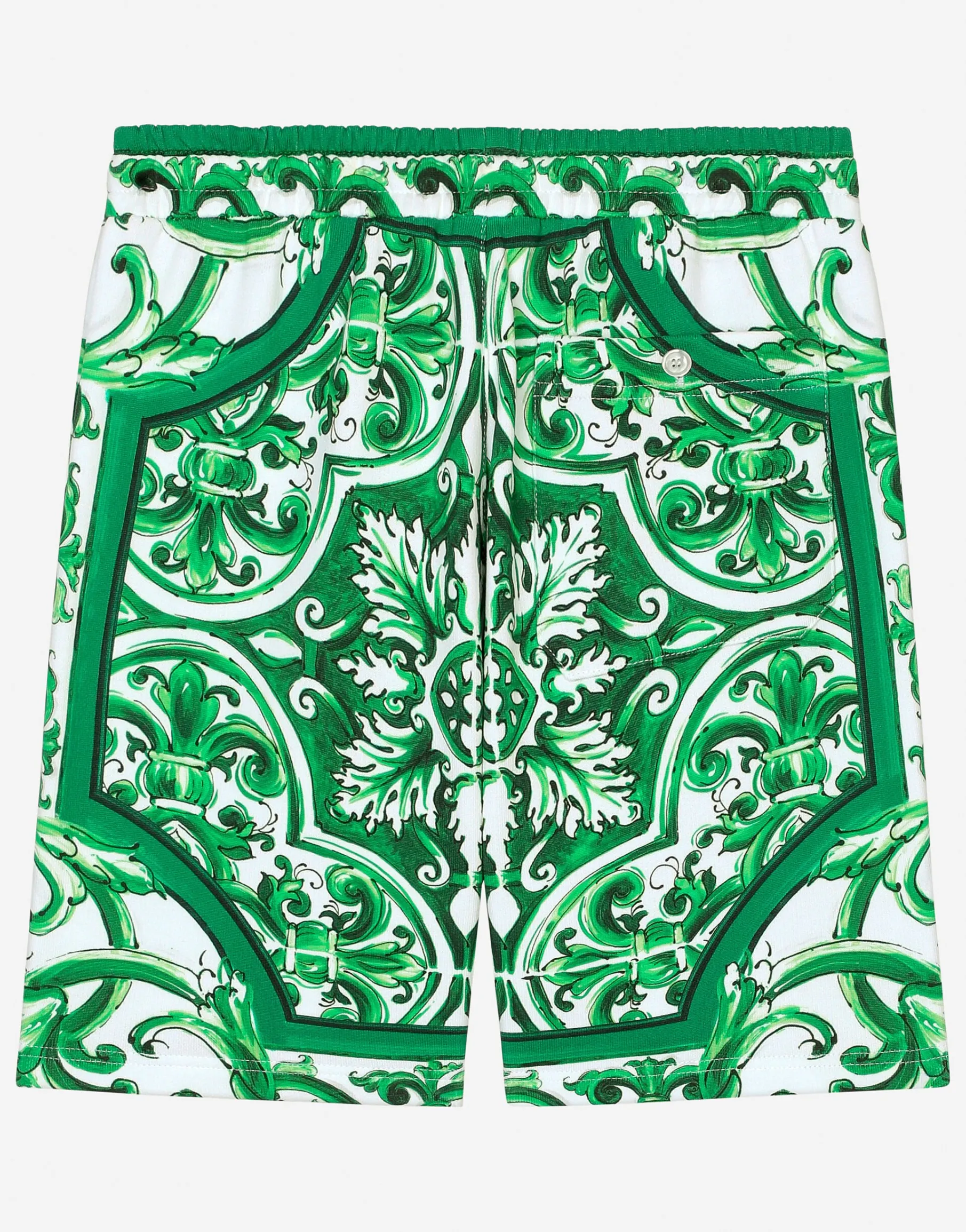 Jersey shorts with green majolica print